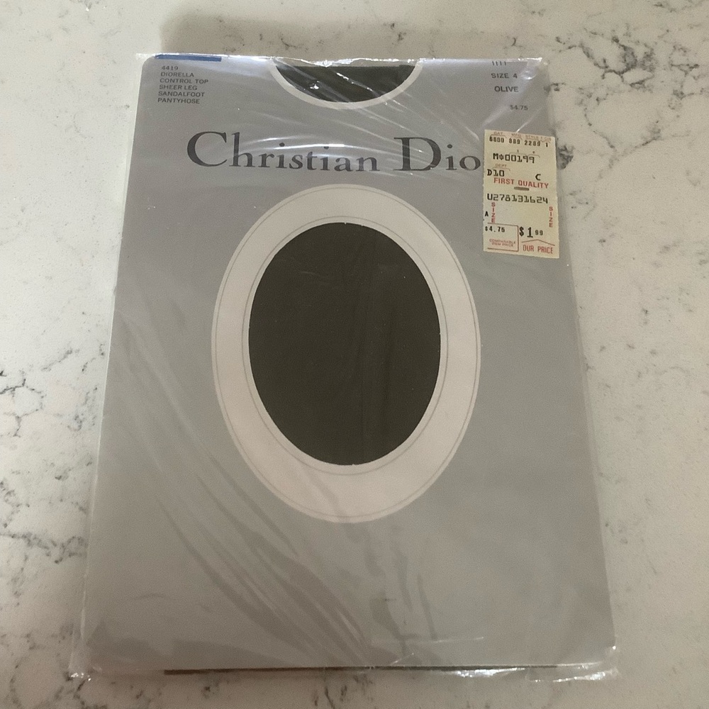 Vintage Dior Diorella pantyhose sandalfoot top control sheer leg olive size 4